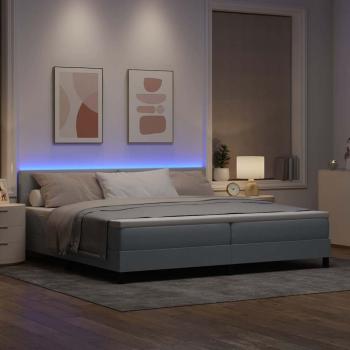 Boxspringbett mit LED-Lichtleisten Hellgrau 200 x 200 cm Stoff