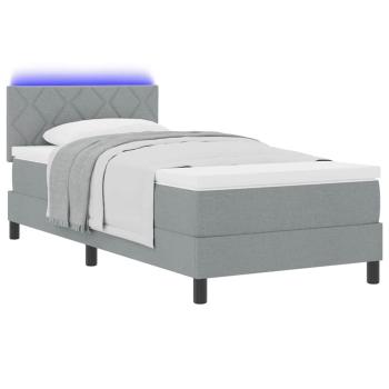 Boxspringbett mit LED-Lichtleisten Hellgrau 100 x 200 cm Stoff