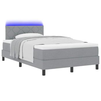Boxspringbett mit LED-Lichtleisten Hellgrau 120 x 190 cm Stoff