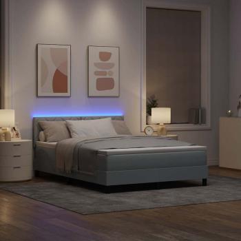 Boxspringbett mit LED-Lichtleisten Hellgrau 140 x 190 cm Stoff