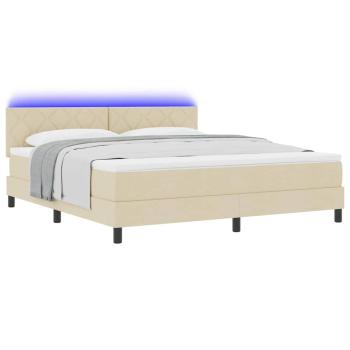 Boxspringbett mit LED-Lichtleisten Creme 180 x 200 cm Stoff