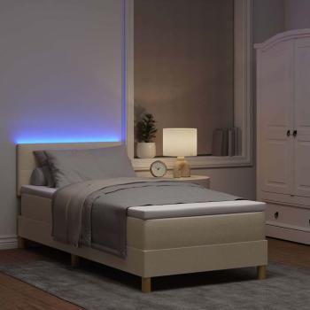 LED Boxspringbett mit LED-Lichtleisten Creme 90 x 200 cm Stoff