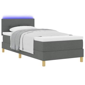 LED Boxspringbett mit Kissen Dunkelgrau 100 x 200 cm Stoff