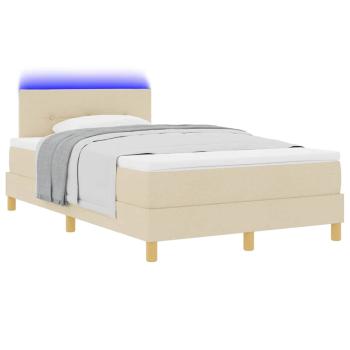 LED Boxspringbett mit LED-Lichtleisten Creme 120 x 200 cm Stoff
