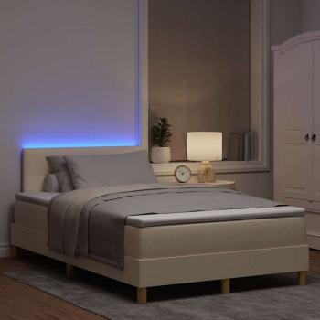 LED Boxspringbett mit LED-Lichtleisten Creme 120 x 200 cm Stoff