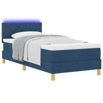 LED Boxspringbett mit Kopfteil Blau 90 x 200 cm Stoff
