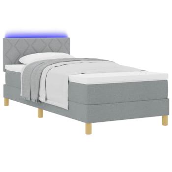 LED Boxspringbett mit Kopfteil Hellgrau 100 x 200 cm Stoff