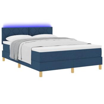 LED Boxspringbett mit LED-Lichtleisten Blau 140 x 200 cm Stoff