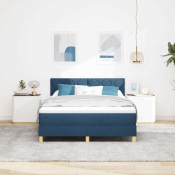 LED Boxspringbett mit LED-Lichtleisten Blau 140 x 200 cm Stoff
