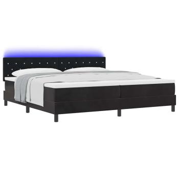 LED Boxspringbett mit Kopfteil Schwarz 200 x 200 cm Samt