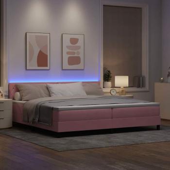 LED Boxspringbett mit Kopfteil Rosa 200 x 200 cm Samt