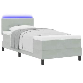 LED Boxspringbett mit Kopfteil Hellgrau 80 x 200 cm Samt
