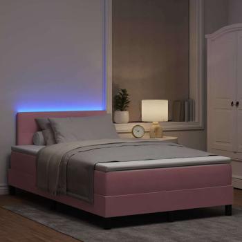 LED Boxspringbett mit LED-Lichtleisten Rosa 120 x 200 cm Samt