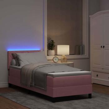 LED Boxspringbett mit LED-Lichtleisten Rosa 80 x 200 cm Samt