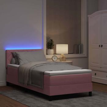 LED Boxspringbett mit LED-Lichtleisten Rosa 90 x 190 cm Samt
