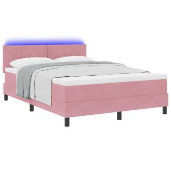 LED Boxspringbett mit LED-Lichtleisten Rosa 140 x 200 cm Samt