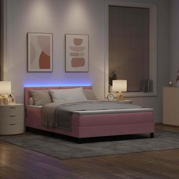 LED Boxspringbett mit LED-Lichtleisten Rosa 140 x 200 cm Samt