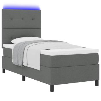 Boxspringbett mit LED-Lichtleisten Dunkelgrau 90 x 190 cm Stoff