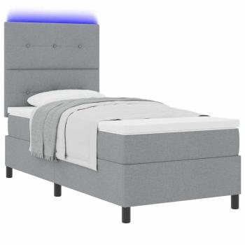 Boxspringbett mit LED-Lichtleisten Hellgrau 100 x 200 cm Stoff