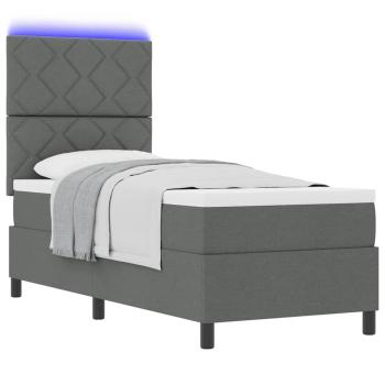 Boxspringbett mit LED-Lichtleisten Dunkelgrau 80 x 200 cm Stoff
