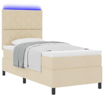 Boxspringbett mit LED-Lichtleisten Creme 90 x 190 cm Stoff