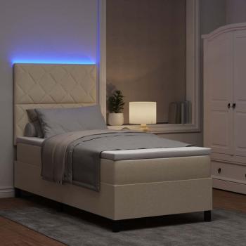 Boxspringbett mit LED-Lichtleisten Creme 90 x 190 cm Stoff