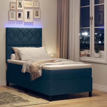 Boxspringbett mit LED-Lichtleisten Blau 90 x 190 cm Stoff
