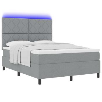 Boxspringbett mit LED-Lichtleisten Hellgrau 140 x 200 cm Stoff