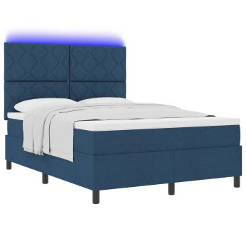 Boxspringbett mit LED-Lichtleisten Blau 160 x 200 cm Stoff