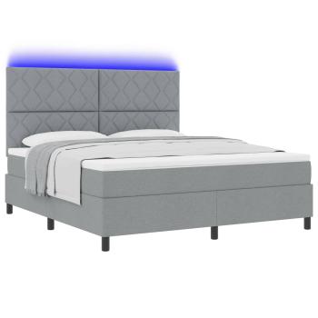 Boxspringbett mit LED-Lichtleisten Hellgrau 180 x 200 cm Stoff