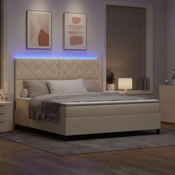 Boxspringbett mit LED-Lichtleisten Creme 180 x 200 cm Stoff