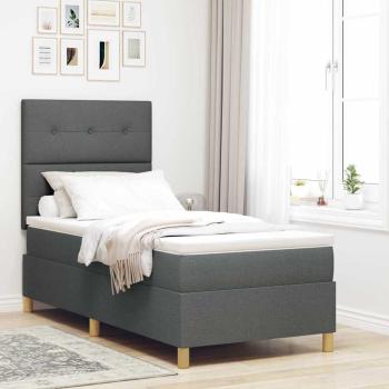 ARDEBO.de - LED Boxspringbett mit Kopfteil Dunkelgrau 90 x 190 cm Stoff