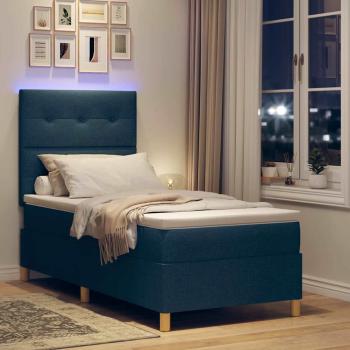 LED Boxspringbett mit Kopfteil Blau 90 x 200 cm Stoff