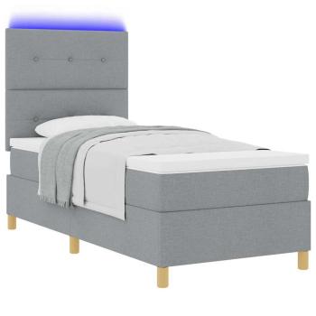 LED Boxspringbett mit Kopfteil Hellgrau 100 x 200 cm Stoff