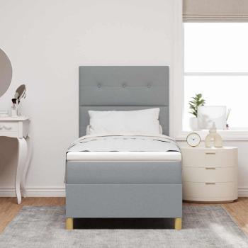 LED Boxspringbett mit Kopfteil Hellgrau 100 x 200 cm Stoff