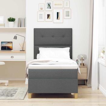LED Boxspringbett mit Kopfteil Dunkelgrau 100 x 200 cm Stoff