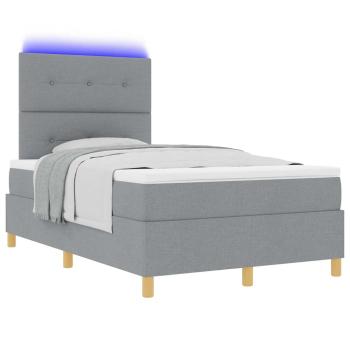 LED Boxspringbett mit Kopfteil Hellgrau 120 x 200 cm Stoff
