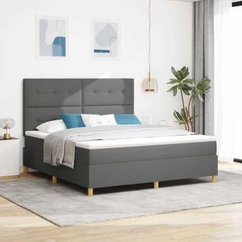 ARDEBO.de - LED Boxspringbett mit Kopfteil Dunkelgrau 180 x 200 cm Stoff