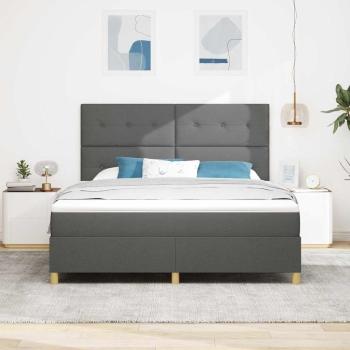 LED Boxspringbett mit Kopfteil Dunkelgrau 180 x 200 cm Stoff