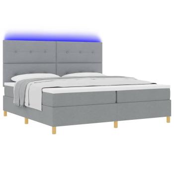 LED Boxspringbett mit Kopfteil Hellgrau 200 x 200 cm Stoff