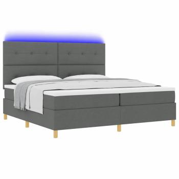 LED Boxspringbett mit Kopfteil Dunkelgrau 200 x 200 cm Stoff
