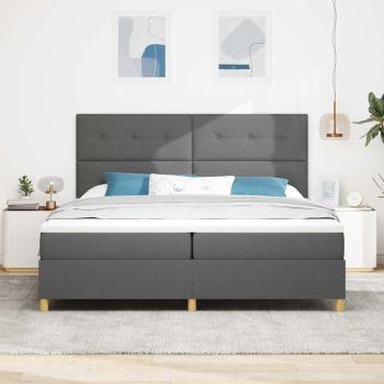LED Boxspringbett mit Kopfteil Dunkelgrau 200 x 200 cm Stoff