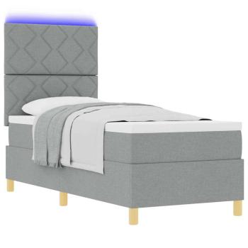 LED Boxspringbett mit Kopfteil Hellgrau 80 x 200 cm Stoff