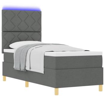 LED Boxspringbett mit Kopfteil Dunkelgrau 80 x 200 cm Stoff