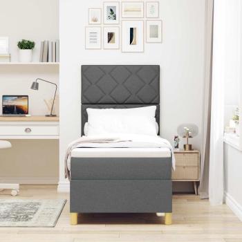 LED Boxspringbett mit Kopfteil Dunkelgrau 80 x 200 cm Stoff