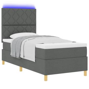 LED Boxspringbett mit Kopfteil Dunkelgrau 90 x 190 cm Stoff