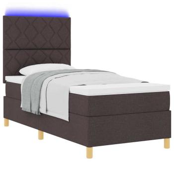 LED Boxspringbett mit Kopfteil Dunkelbraun 90 x 190 cm Stoff
