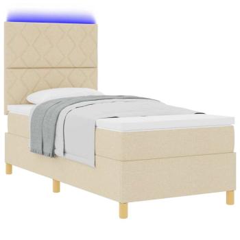 LED Boxspringbett mit Kopfteil Creme 90 x 190 cm Stoff