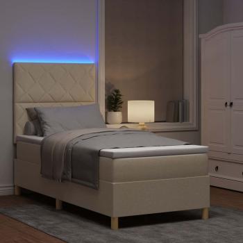LED Boxspringbett mit Kopfteil Creme 90 x 190 cm Stoff