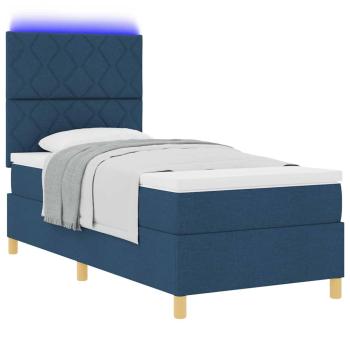 LED Boxspringbett mit Kopfteil Blau 90 x 190 cm Stoff